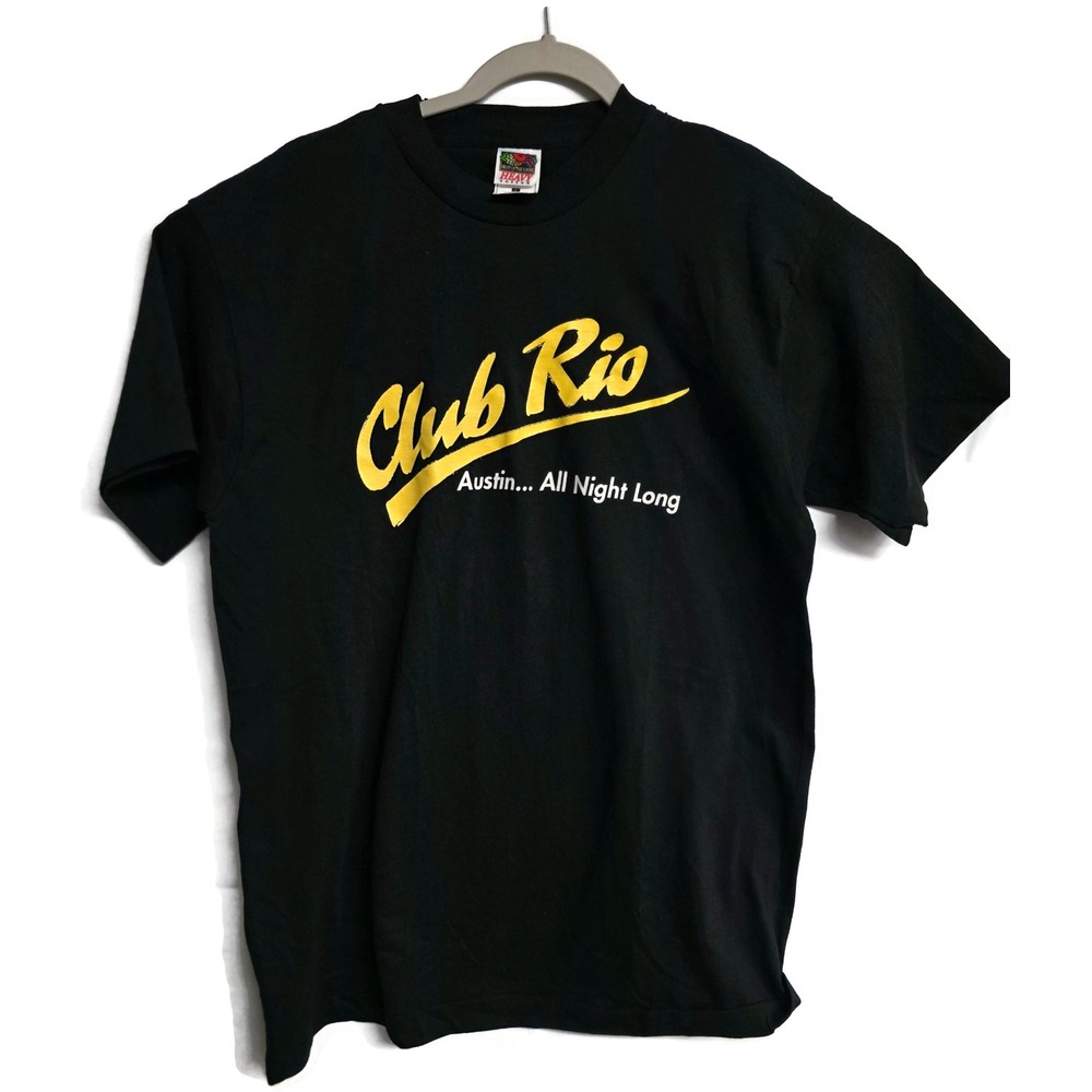 Vintage Fruit of the Loom Club Rio Austin T-Shirt Black Single Stitch Large USA